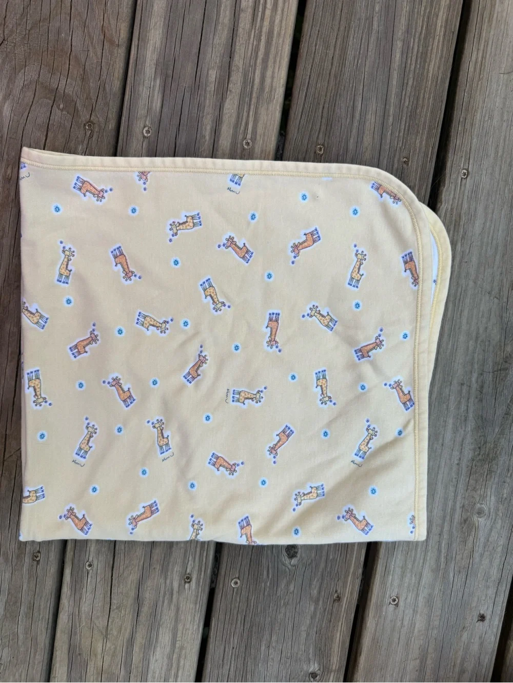 Vtg Carters John Lennon EMU NAMAE Giraffe Cotton Receiving Blanket Yellow White